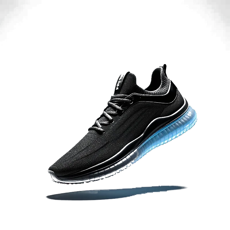 Zapatilla Vuelo Noche, negra con suela azul translúcida
